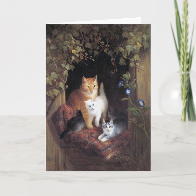 Tarjeta De Agradecimiento Familia Cat y hoja de marfil de Henriette Ronner-K (Anverso)