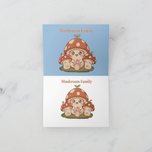 Tarjeta De Agradecimiento Familia de Hongos Adorables Arte Retro Kawaii de H