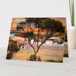 Tarjeta De Agradecimiento Familia Kangaroo En El Pintado Del Aceite De Playa