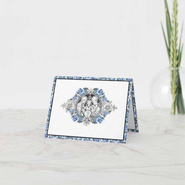 Tarjeta De Agradecimiento Familia Religiosa Santa Elegante Floral Azul (Anverso)