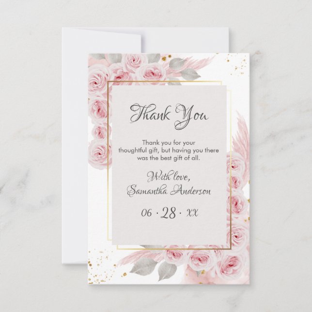 Tarjeta De Agradecimiento Fancy Elegante Pastel Pink Floral Cumpleaños (Anverso)