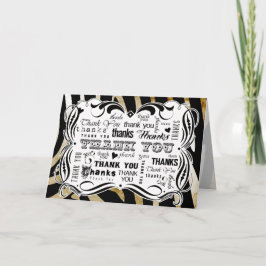 Tarjeta De Agradecimiento Fancy Flourits y Zebra Chalkboard Textos Gracias