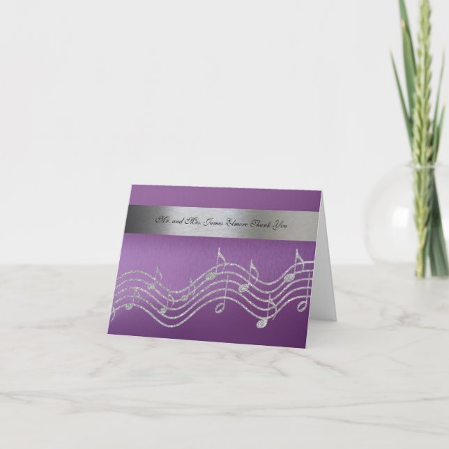 Tarjeta De Agradecimiento Fancy Purple Silver Metallic Music Photo (Anverso)