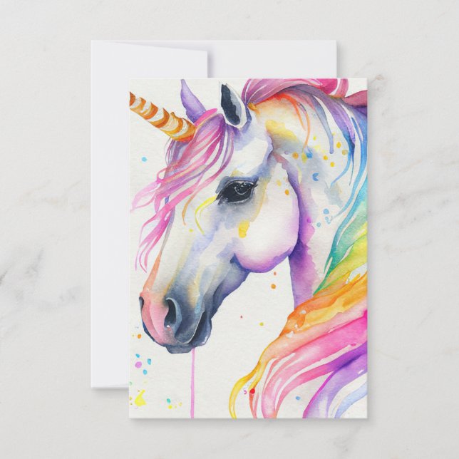 Tarjeta De Agradecimiento Fantasía Arcoiris acuarela unicornio (Anverso)