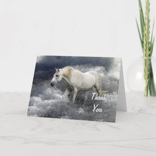 Tarjeta De Agradecimiento Fantasía Caballo Blanco y Océano Gracias Cartas (Anverso)