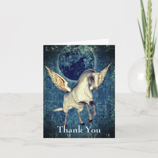 Tarjeta De Agradecimiento Fantasía de Caballos Pegasus (Anverso)