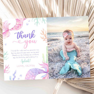 Tarjeta De Agradecimiento Fantasía de Sirena Bajo el Mar Cumpleaños Foto