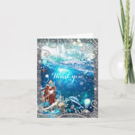 Tarjeta De Agradecimiento Fantasia de Sirena Cabeza Roja Encantada Fantasía