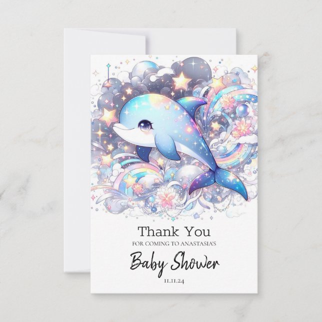 Tarjeta De Agradecimiento Fantasía encantada Dolphin Baby Shower (Anverso)