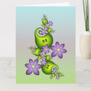 Tarjeta De Agradecimiento Fantasía floral flores lila formas verdes fractal