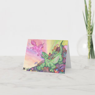 Tarjeta De Agradecimiento Fantasía Ilustracion Lizard Volador Rosa Unicornio