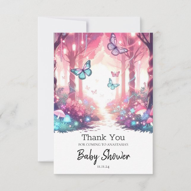 Tarjeta De Agradecimiento Fantasía moderna encantada Baby Shower forestal (Anverso)