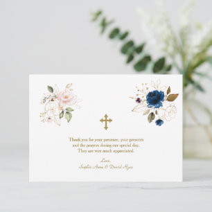 Tarjeta De Agradecimiento Fantasiosas Flores Doradas Azules Rosadas Gemelas 