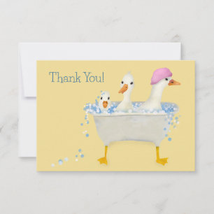 Tarjeta De Agradecimiento Fantasiosas Gracias de Patos de Acuarela en Bañera