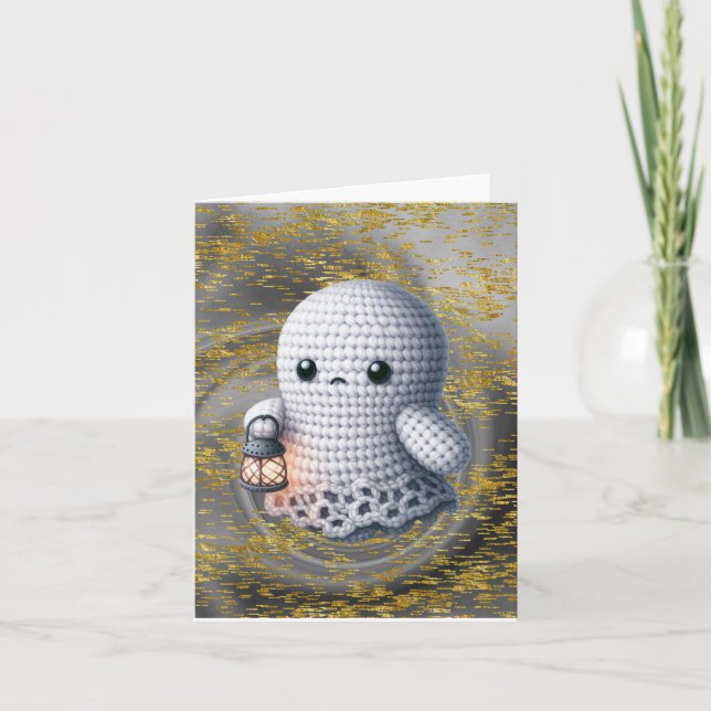 Tarjeta De Agradecimiento Fantasma Crochet Con Linterna En Blanco (Anverso)