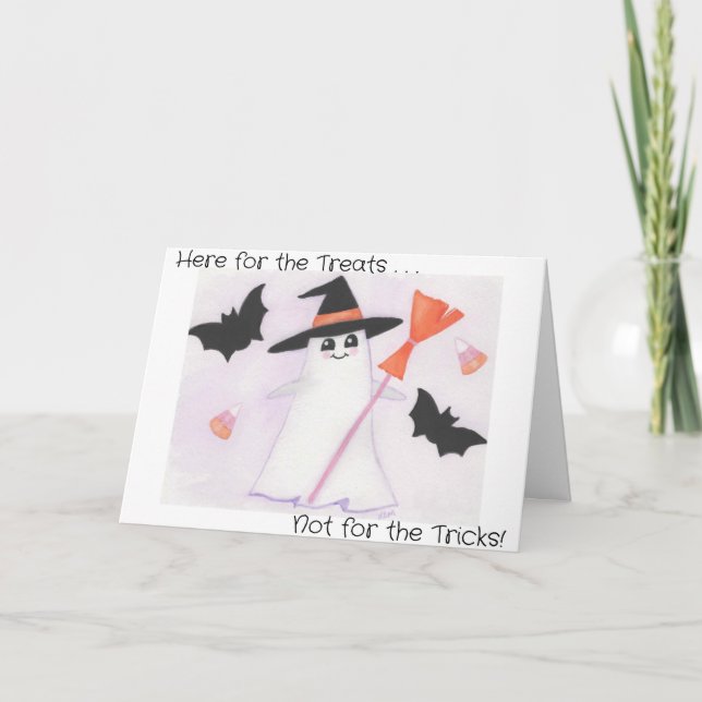 Tarjeta De Agradecimiento Fantasma lindo con murciélagos y caramelos (Anverso)