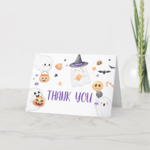 Tarjeta De Agradecimiento Fantasma morada Halloween Pequeño Boo Baby Shower
