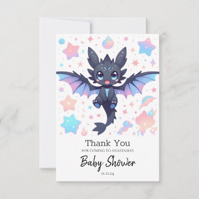 Tarjeta De Agradecimiento Fantasy Sweet Dragon Baby Shower (Anverso)