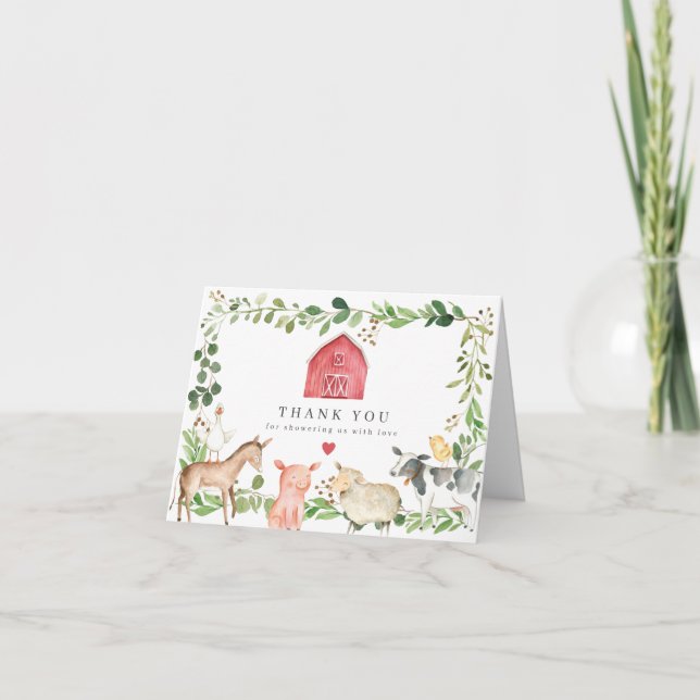 Tarjeta De Agradecimiento Farm Animals Baby Shower Thank You Card (Anverso)