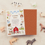 Tarjeta De Agradecimiento Farm Animals Barnyard Bash Birthday Party<br><div class="desc">Una tarjeta de agradecimiento para coincidir con nuestra colección de la fiesta de cumpleaños Barnyard para los animales de granja. Este diseño presenta un marco lleno de encantadores ilustraciones animales de granja. Hay dos cerditos, una familia de patos, vacas, conejos conejitos, un caballo y un burro, cabras, algunas ovejas, un...</div>