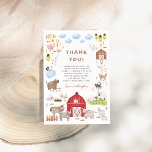 Tarjeta De Agradecimiento Farm Animals Barnyard Bash Birthday Party<br><div class="desc">Una tarjeta de agradecimiento para coincidir con nuestra colección de la fiesta de cumpleaños Barnyard para los animales de granja. Este diseño presenta un marco lleno de encantadores ilustraciones animales de granja. Hay dos cerditos, una familia de patos, vacas, conejos conejitos, un caballo y un burro, cabras, algunas ovejas, un...</div>