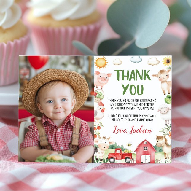 Tarjeta De Agradecimiento Farm Animals Barnyard Birthday Photo (Subido por el creador)