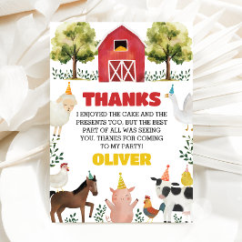 Tarjeta De Agradecimiento Farm Animals Boy Birthday