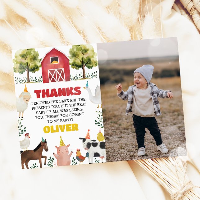 Tarjeta De Agradecimiento Farm Animals Boy Birthday Photo (Subido por el creador)