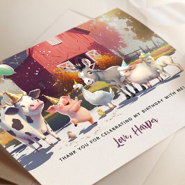 Tarjeta De Agradecimiento Farm Animals Cumpleaños Party Gracias