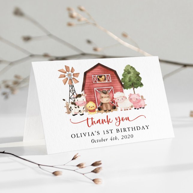 Tarjeta De Agradecimiento Farm Animals, Cute Animals, Barn, First Birthday (Subido por el creador)