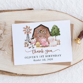 Tarjeta De Agradecimiento Farm Animals, Cute Animals, Barn, First Birthday