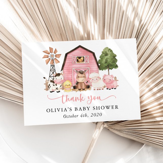 Tarjeta De Agradecimiento Farm Animals, Cute Animals, Pink Barn, Baby Shower (Subido por el creador)