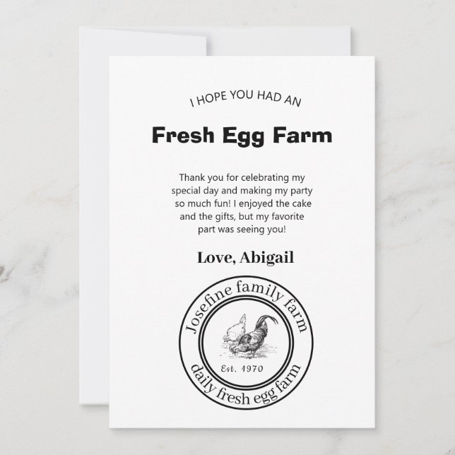 Tarjeta De Agradecimiento Farm Fresh Eggs Chicken Coop Rustic Country Farm (Anverso)