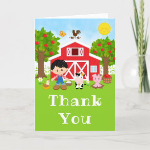 Tarjeta De Agradecimiento Farm Red Birday Black Hair Boy