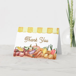 Tarjeta De Agradecimiento Farmer Watercolor Veggie Fruits Baby Shower
