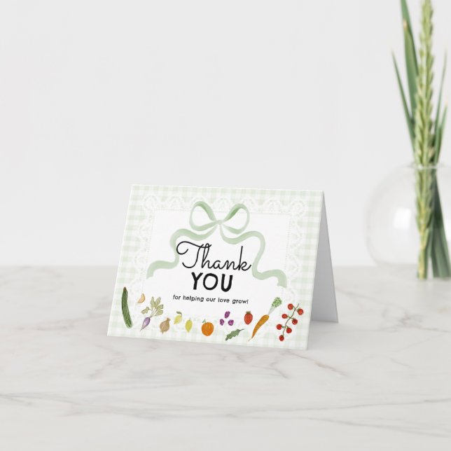 Tarjeta De Agradecimiento Farmer's Market Baby Shower Green Gingham (Anverso)