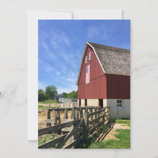 Tarjeta De Agradecimiento Farms | Red Barn With American Flag (Anverso)