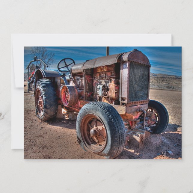 Tarjeta De Agradecimiento Farms | Rusty Antique Tractor (Anverso)