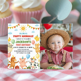 Tarjeta De Agradecimiento Farmyard Animals Birthday Party Photo Invitation