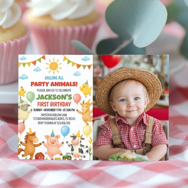 Tarjeta De Agradecimiento Farmyard Animals Birthday Party Photo Invitation (Subido por el creador)