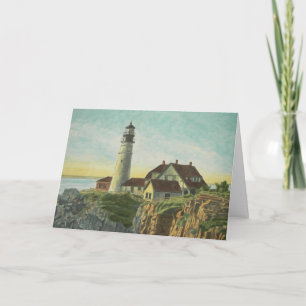 Tarjeta De Agradecimiento Faro de Portland Head acuarela