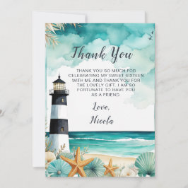 Tarjeta De Agradecimiento Faro Náutico Dulce Dieciséis Cumpleaños