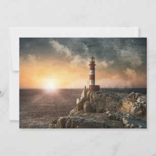 Tarjeta De Agradecimiento Faros Faro de franjas rojas y blancas