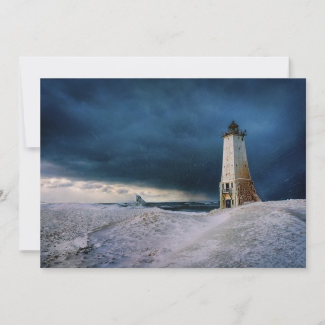 Tarjeta De Agradecimiento Faros | Faro Frankfort Lago Michigan (Anverso)