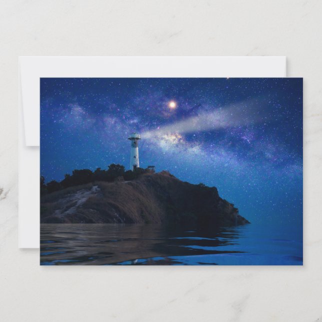 Tarjeta De Agradecimiento Faros | Faro nocturno estrellado (Anverso)