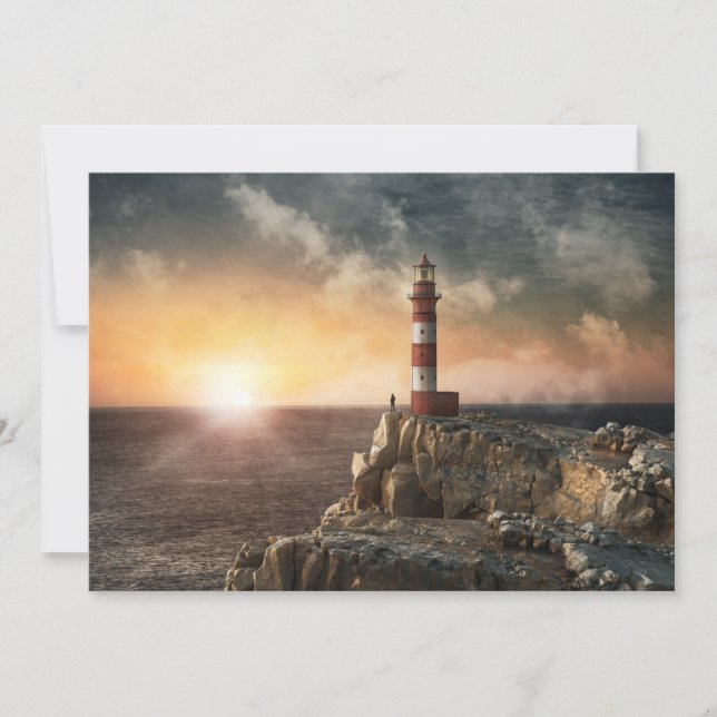 Tarjeta De Agradecimiento Faros | Faro rojo y blanco (Anverso)