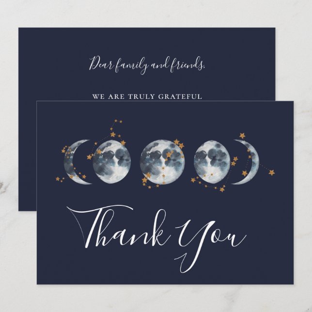 Tarjeta De Agradecimiento Fase de la luna estelar celestial azul de la marin (Anverso / Reverso)