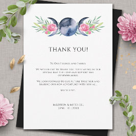Tarjeta De Agradecimiento Fase lunar Boda metafísico rosado floral