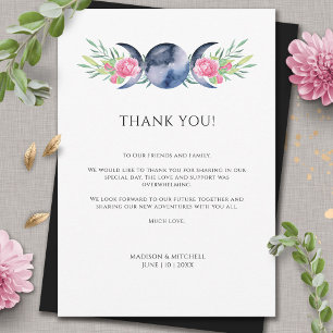 Tarjeta De Agradecimiento Fase lunar Boda metafísico rosado floral