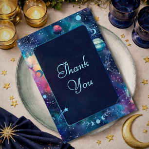 Tarjeta De Agradecimiento Fases lunares celestiales de boda galáctica modern